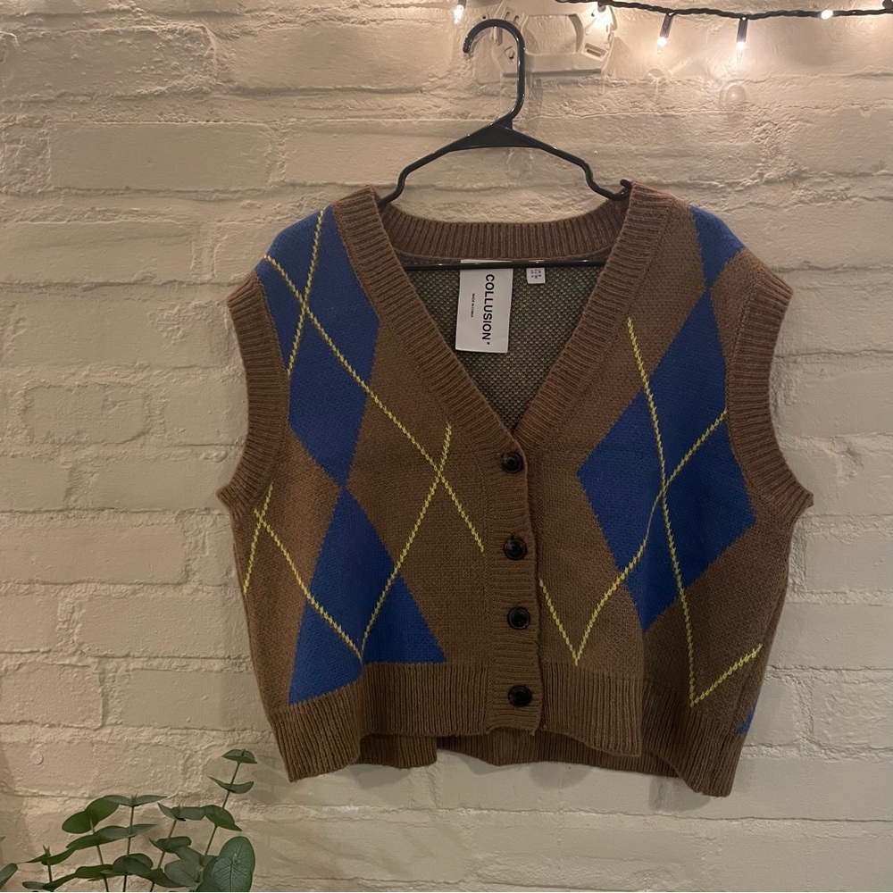 ASOS Brown and Blue Argyle Tank Top